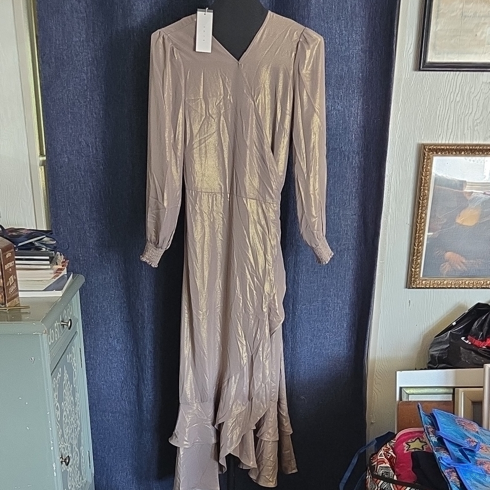 Elegant Metallic Long Sleevepp Dress. ROWE Gold DRESS